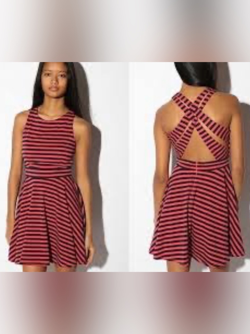 Striped Sleeveless Skater Dress in Burgundy and Black
